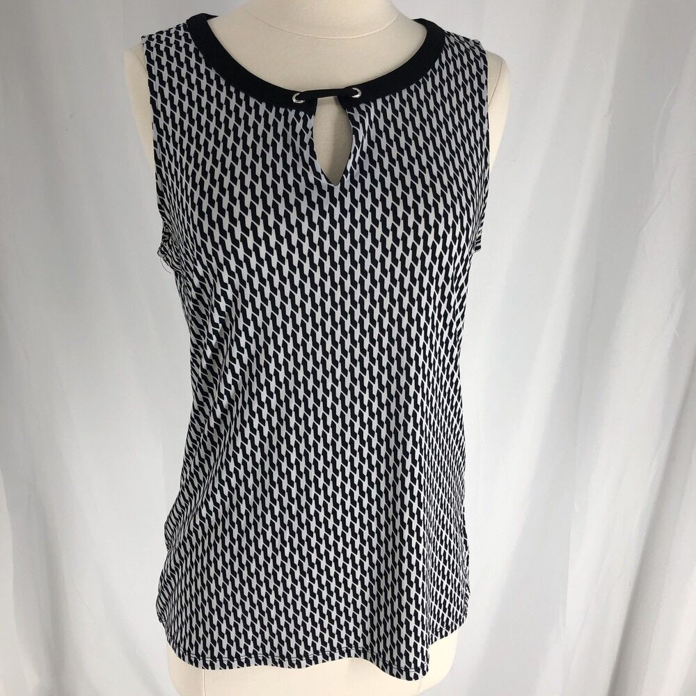 WHBM Black White Geometric Keyhole Metal Sleeveless Top Small